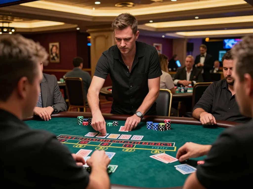 Engaging blackjack gameplay at 789win's live dealer table showcasing strategic decision-making in a luxurious casino