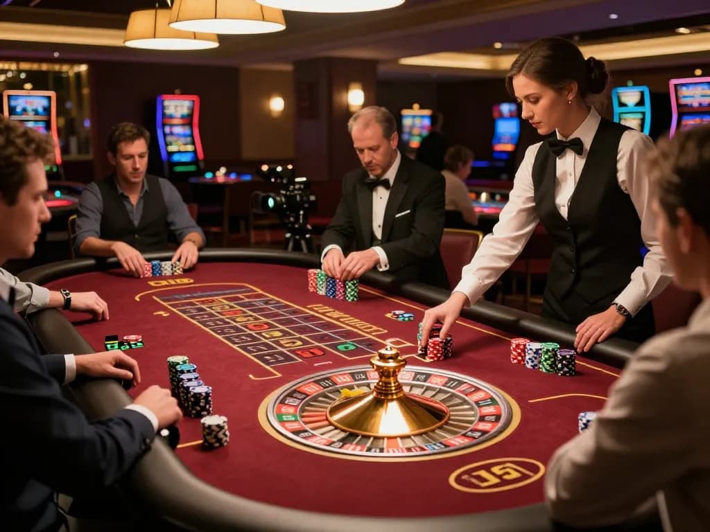 Engaging scene of players at SC88 roulette table placing bets with excitement in a luxury casino atmosphere.