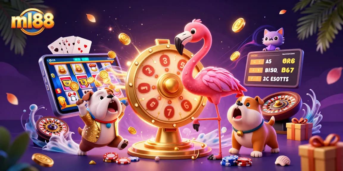 Win big with ml88 in this vibrant, interactive casino game scene featuring exciting characters and dynamic game elements.