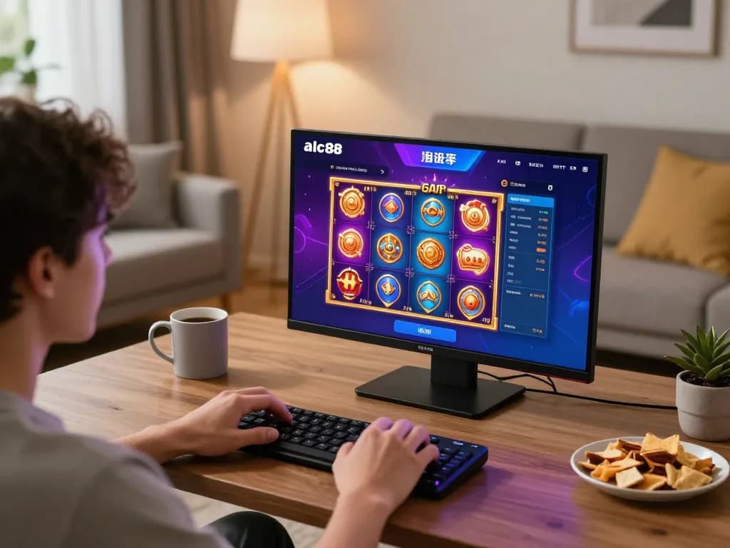 Engaging with the alc88 app on mobile, showcasing an exciting online gaming experience in a cozy setting.