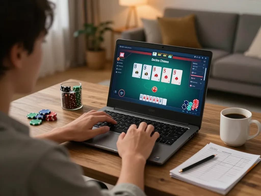 Engaged player using 58wiin for online poker, showcasing strategic gameplay experience.