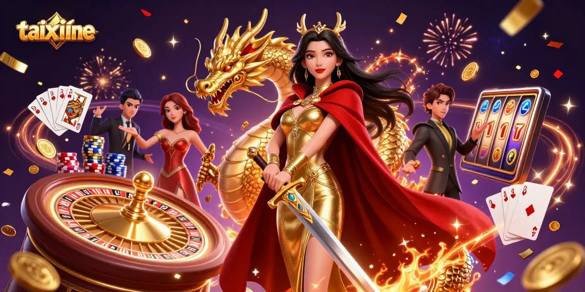 Experience the thrill of taixiuonline with a captivating warrior queen and stunning casino elements.