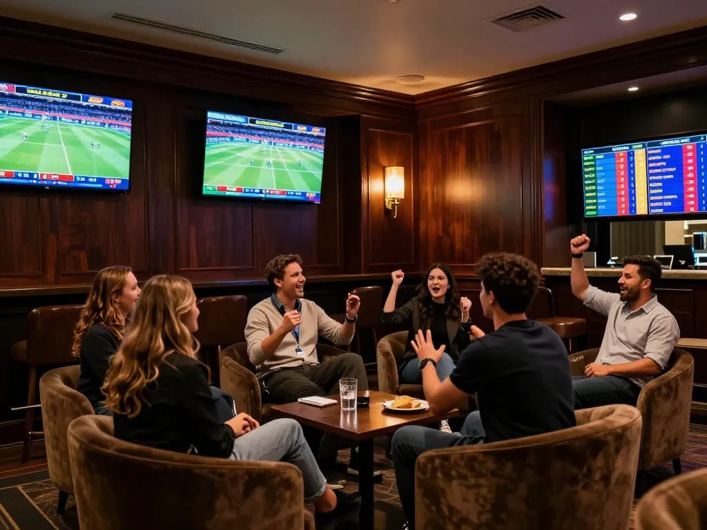 five88 sportsbook highlights friends celebrating winning bets amid immersive sports betting action