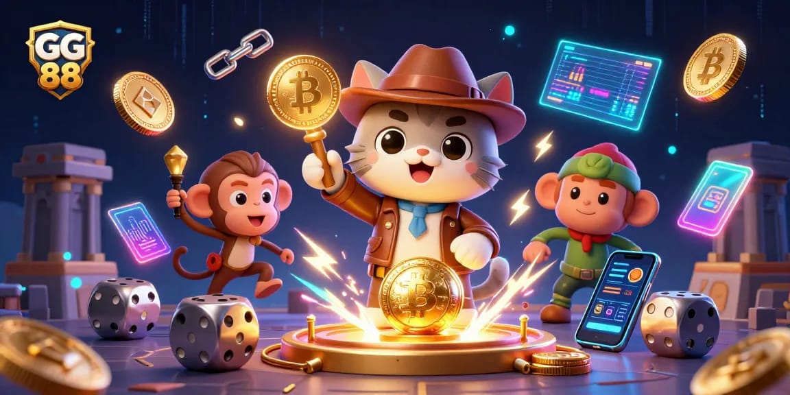 Discover exciting casino adventures with GG 88 in a vibrant, 3D digital scene.