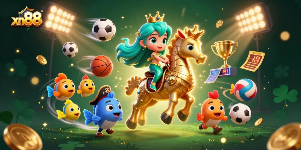 Experience xn88's vibrant gameplay with the mermaid princess and sports elements in this dynamic 3D illustration.