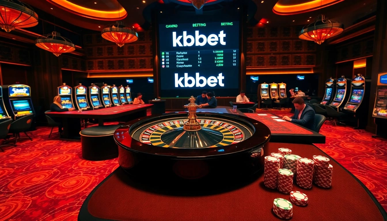 Engaging players experiencing thrilling moments at kbbet casino with roulette and poker tables.