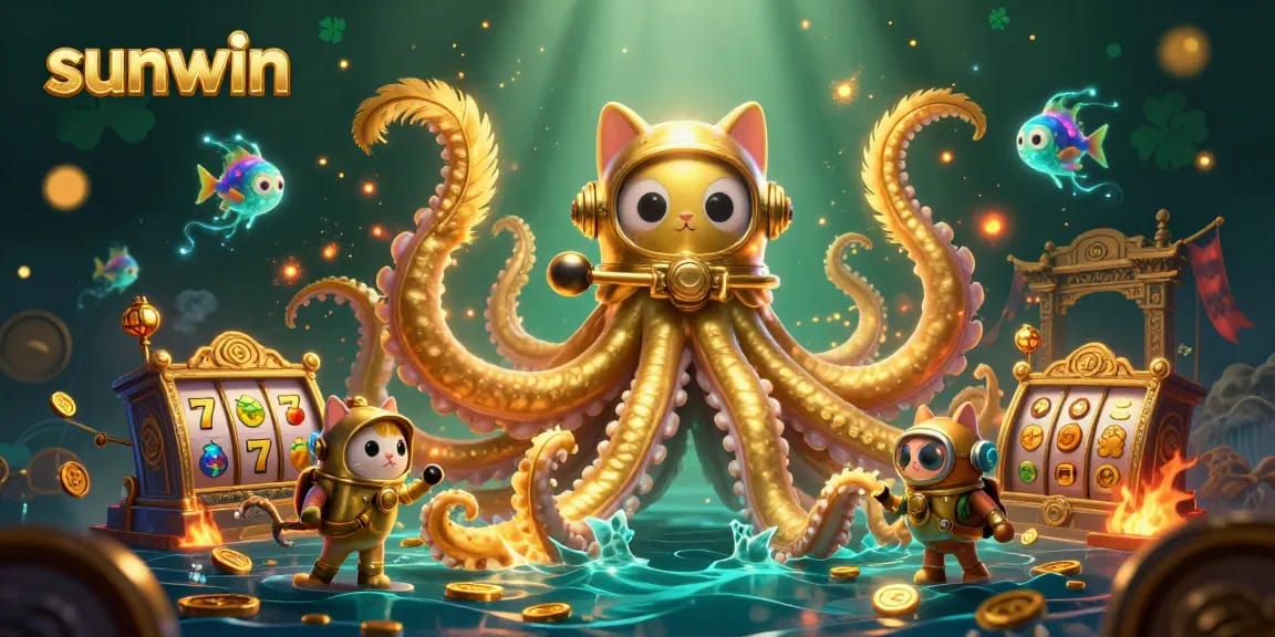 Enjoy thrilling slot adventures with sunwin, amidst a vibrant underwater casino scene.