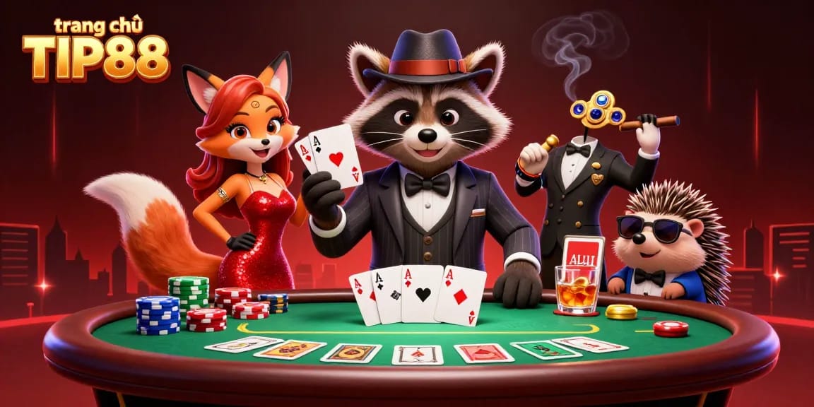 Experience the excitement at trang chủ TIP88 with a suave raccoon and glamorous fox in a virtual casino.