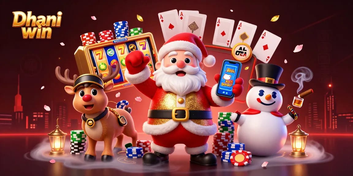 Dhani win offers thrilling casino experiences with Santa and friends celebrating big wins.