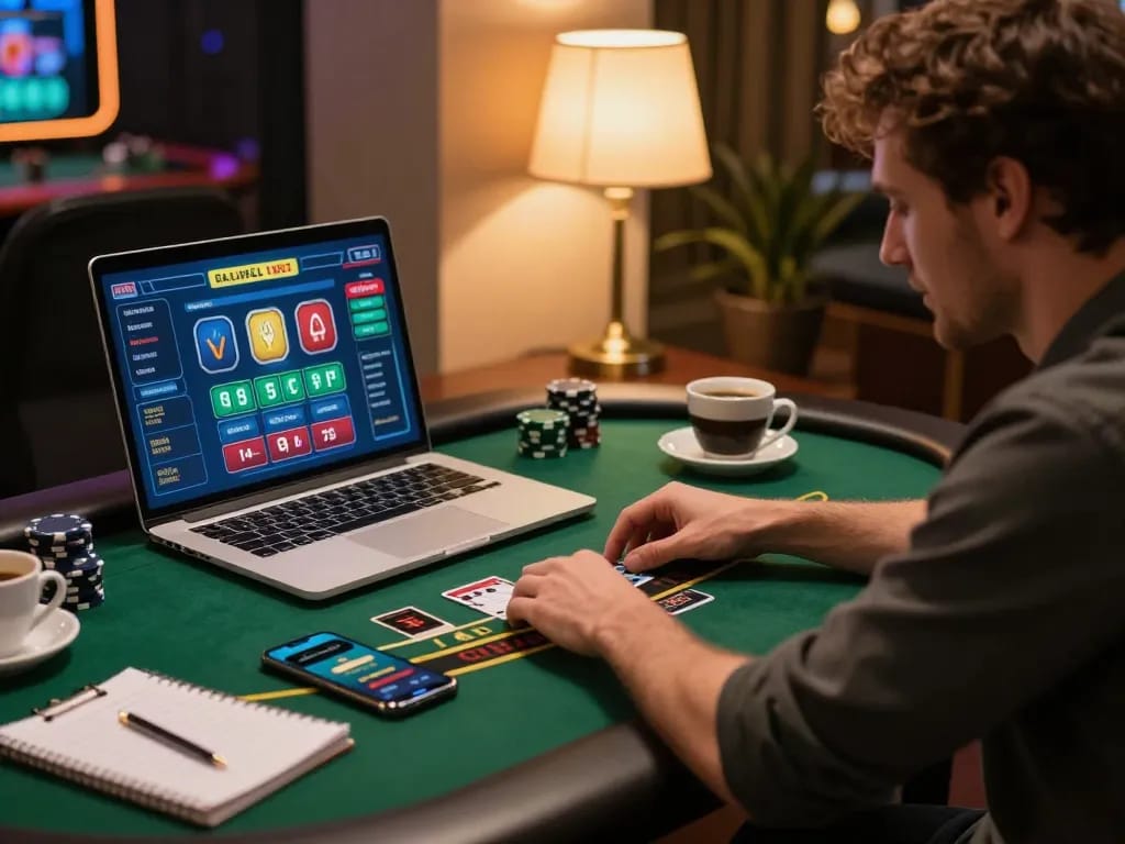 Player engaging in live dealer blackjack on Win678 online casino from a cozy home setup.