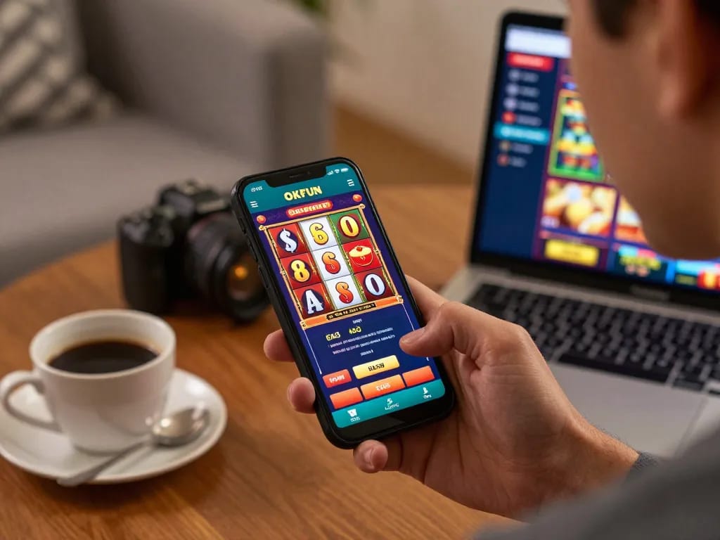 Engaging gameplay on OKFUN mobile app showcasing slot reels aligning for a win.