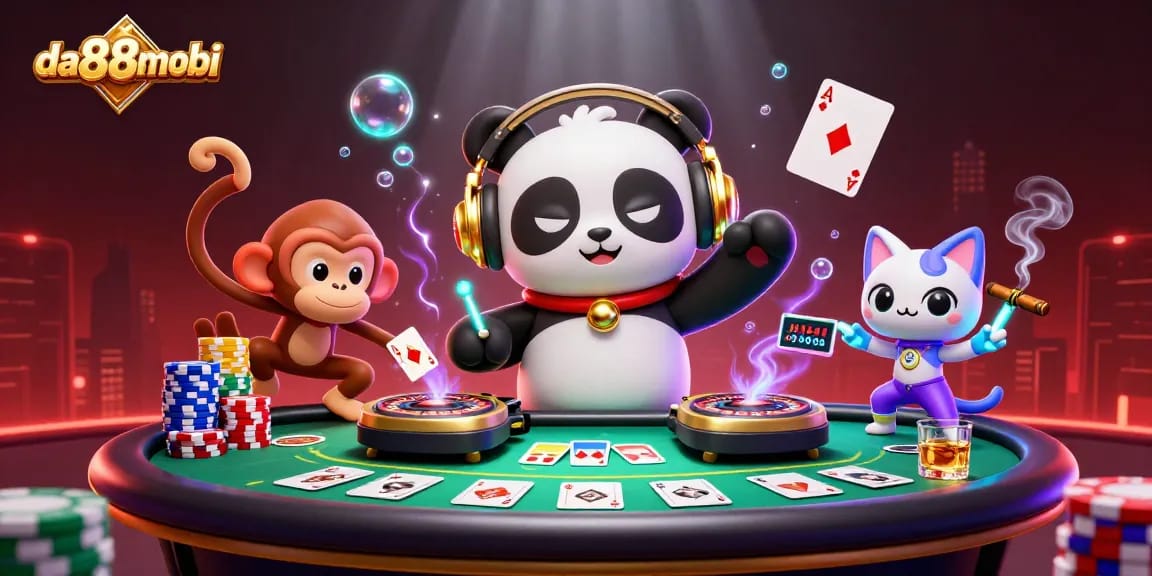 Experience the excitement at da88mobi with a vibrant 3D illustration of energetic casino fun featuring interactive gaming elements.