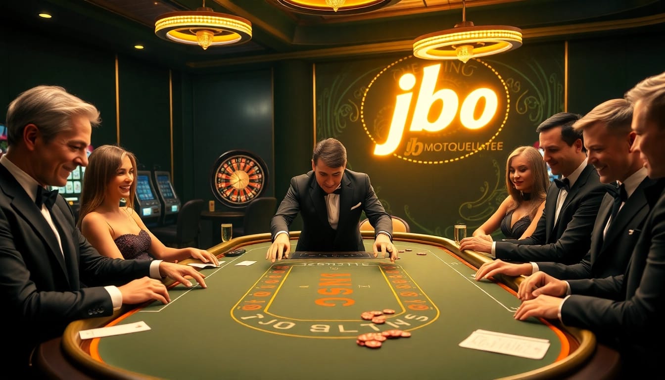 Players enjoying an exciting game session at JBO casino's stylish poker table.