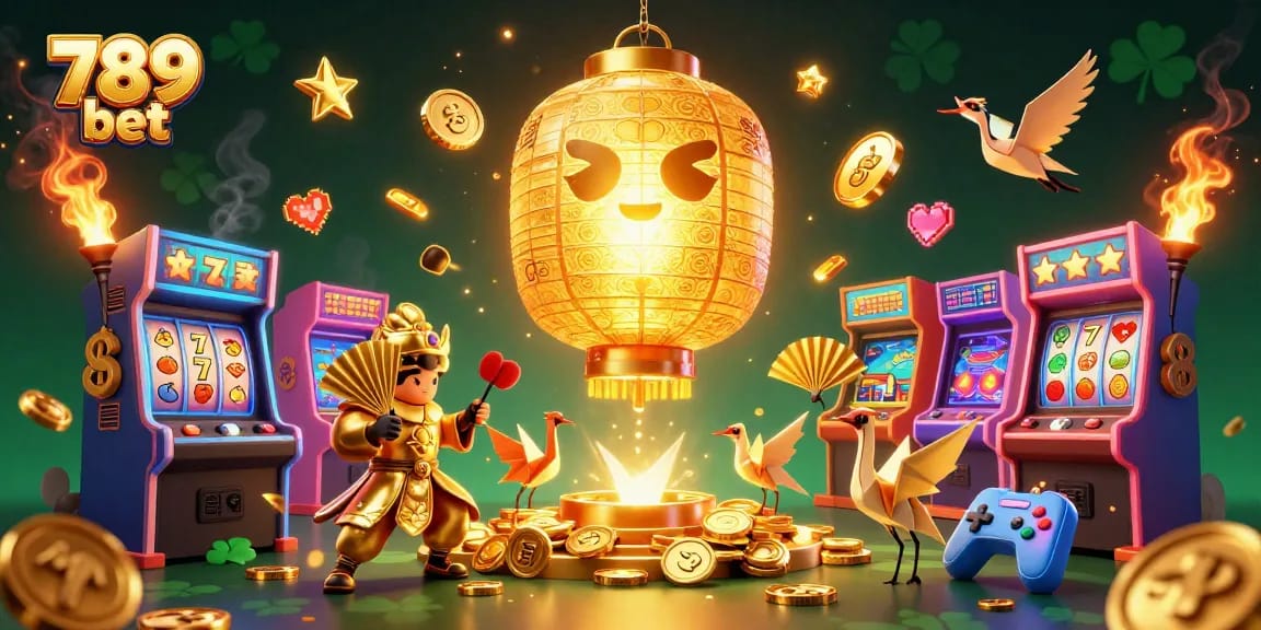 Experience the vibrant gaming world of 789 bet featuring golden lantern spirits and dynamic arcade elements.