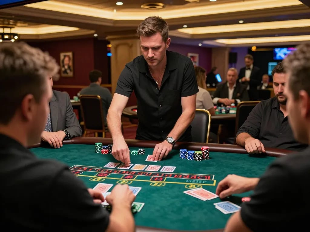 Engaging blackjack gameplay at 789win's live dealer table showcasing strategic decision-making in a luxurious casino
