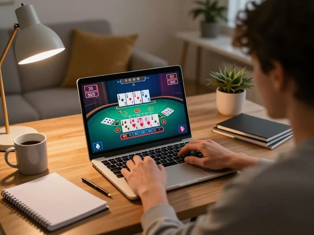 Engaging blackjack gameplay at home with cloud-africa online casino platform displayed on screen