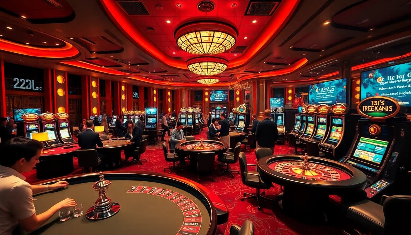 Players enjoying intense gameplay at a luxurious casino showcasing 22jl org.