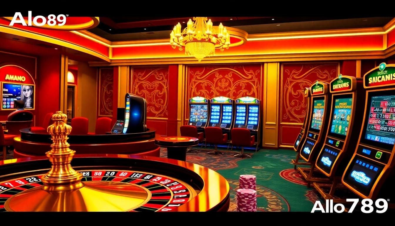 Engaging players in Alo 789's vibrant casino interface with roulette, slots, and poker elements.