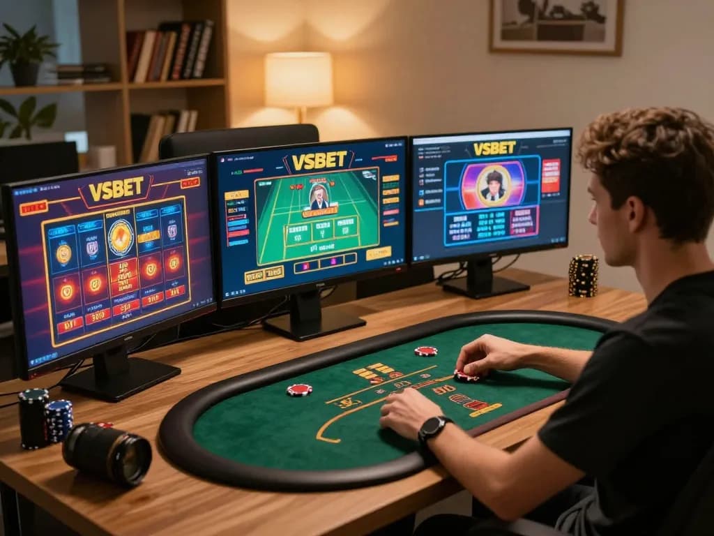 Player exploring VSBET online casino games during an exciting home gaming session.