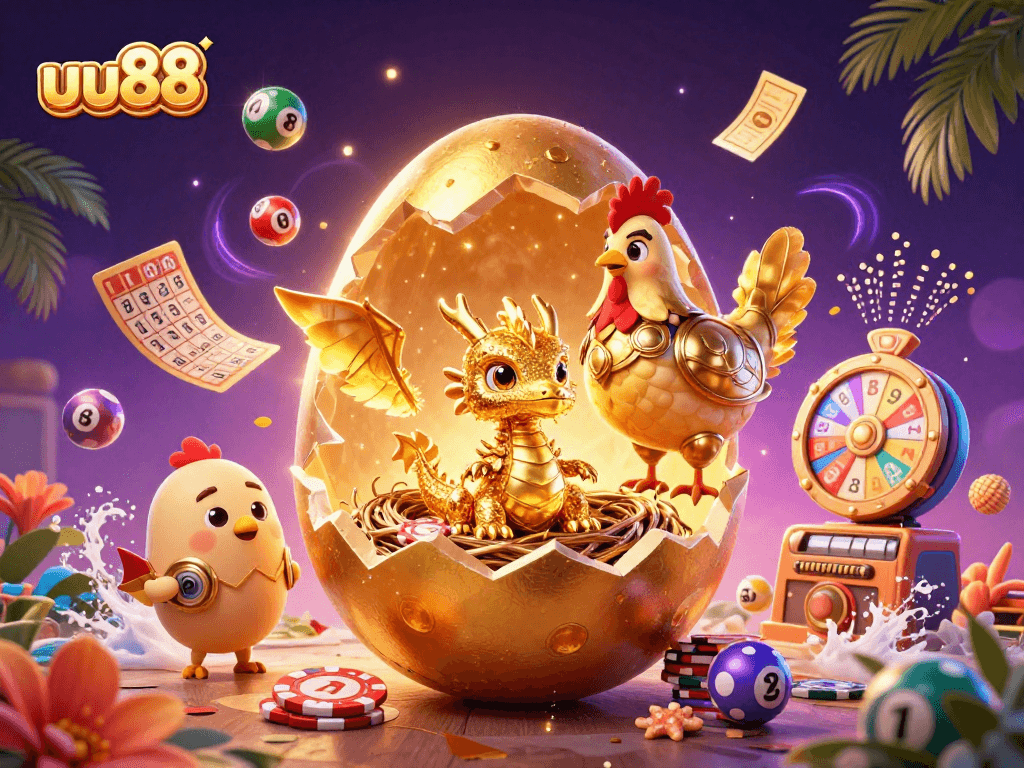 Experience winning moments with uu88's vivid casino illustration featuring dynamic gaming elements.