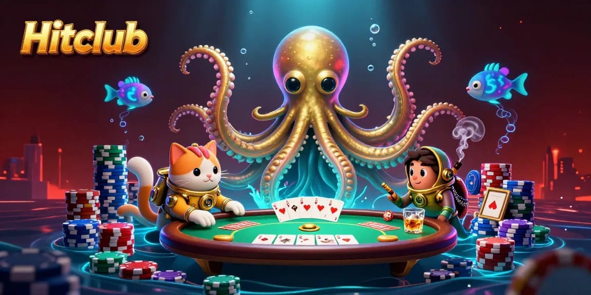 Hitclub invites players to engage in thrilling poker action amidst a mythical ocean scene with rich details.