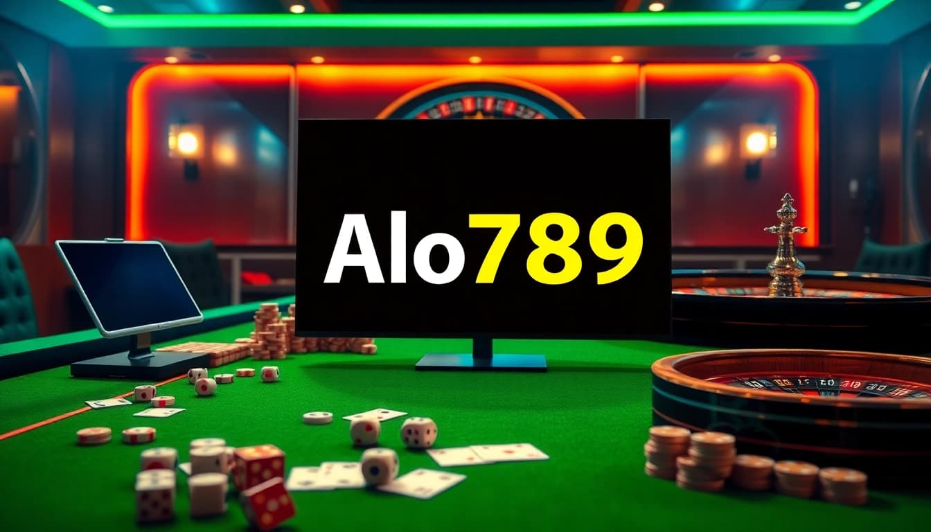 A thrilling online gambling scene highlighting the Alo789 link mới nhất with casino tables and betting excitement.