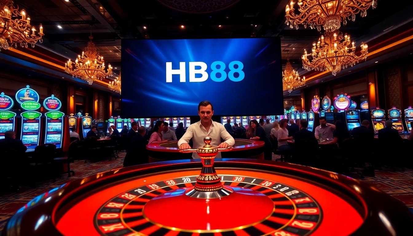 Experience vibrant casino action with HB88 and a professional dealer at the roulette table.