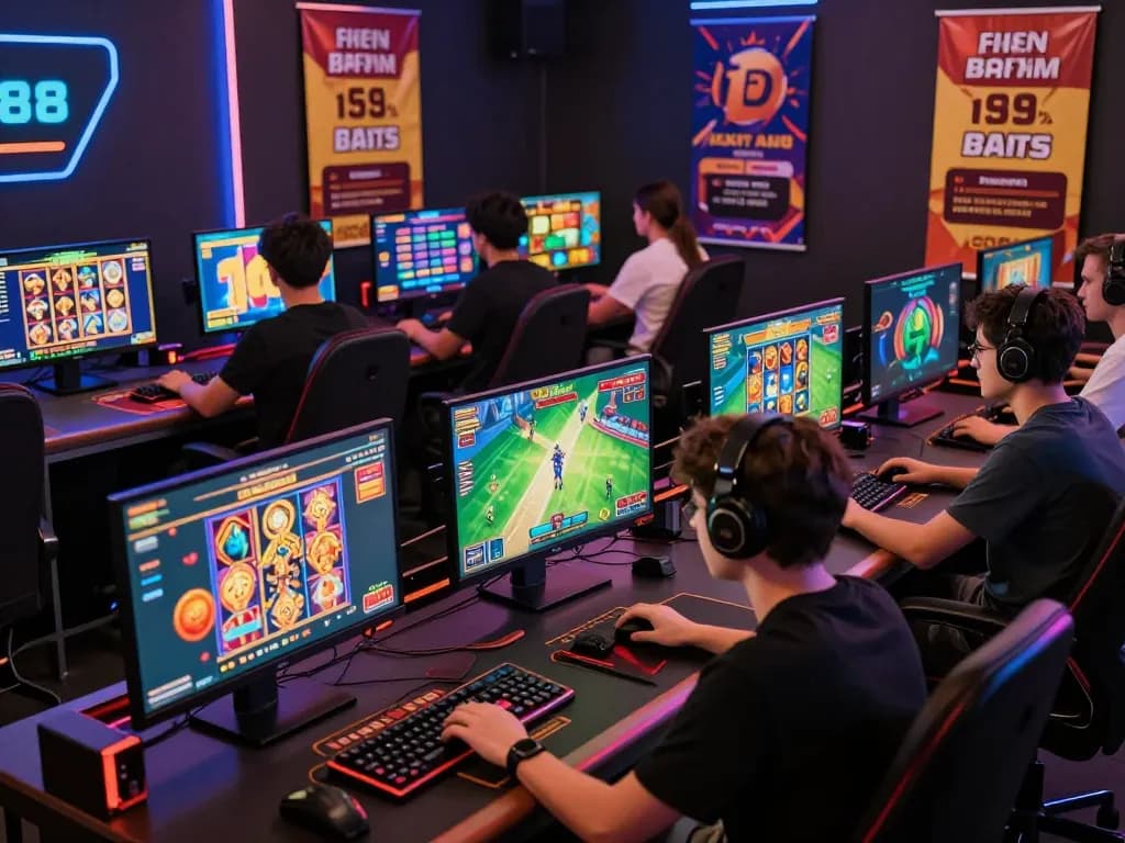 Exciting TK88 online gaming scene with players engaged in diverse activities.