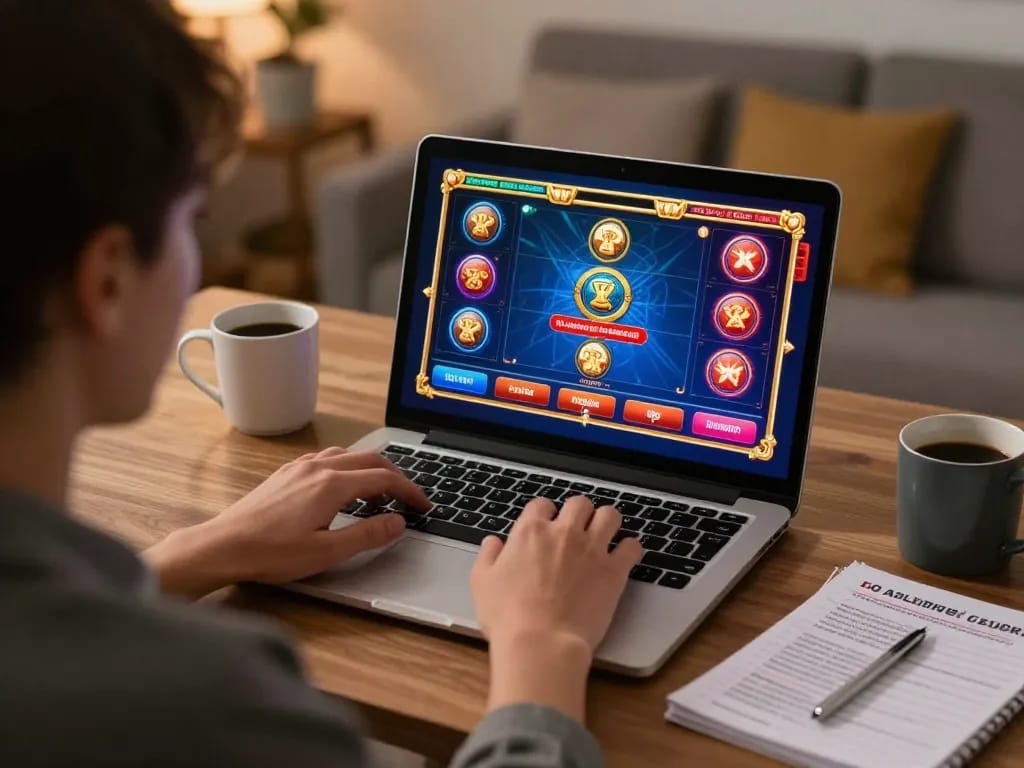 Engaging gameplay experience at 92slot com through online casino session on a cozy home desk setup
