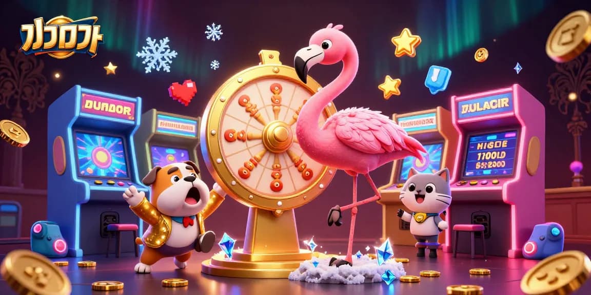 Engage in แทงบอล with thrilling prizes from the game show host and excited bulldog amidst vibrant casino elements.