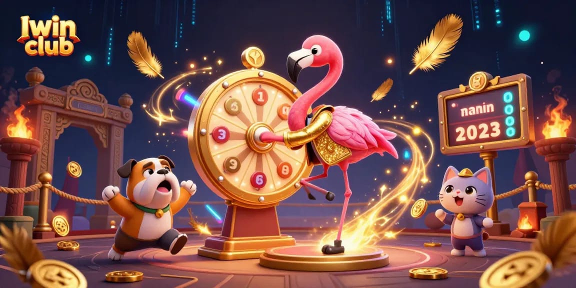 Spin the prize wheel with Iwin club in a vibrant casino-themed digital art.