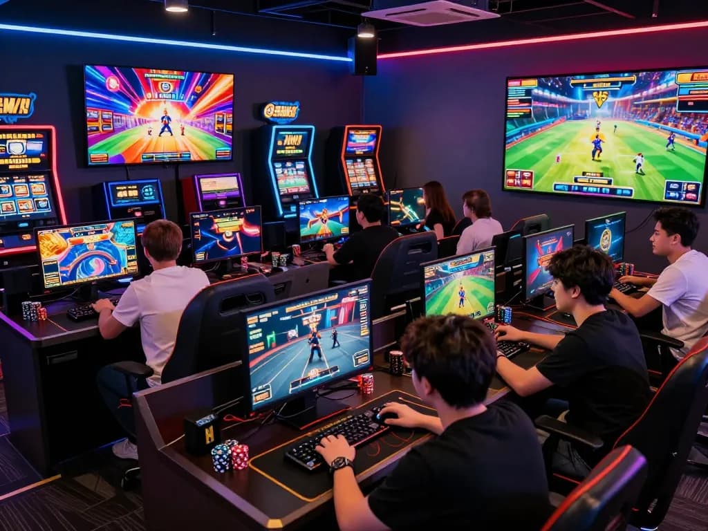 XIN88 gaming scene with players enjoying online casino games and sports betting.
