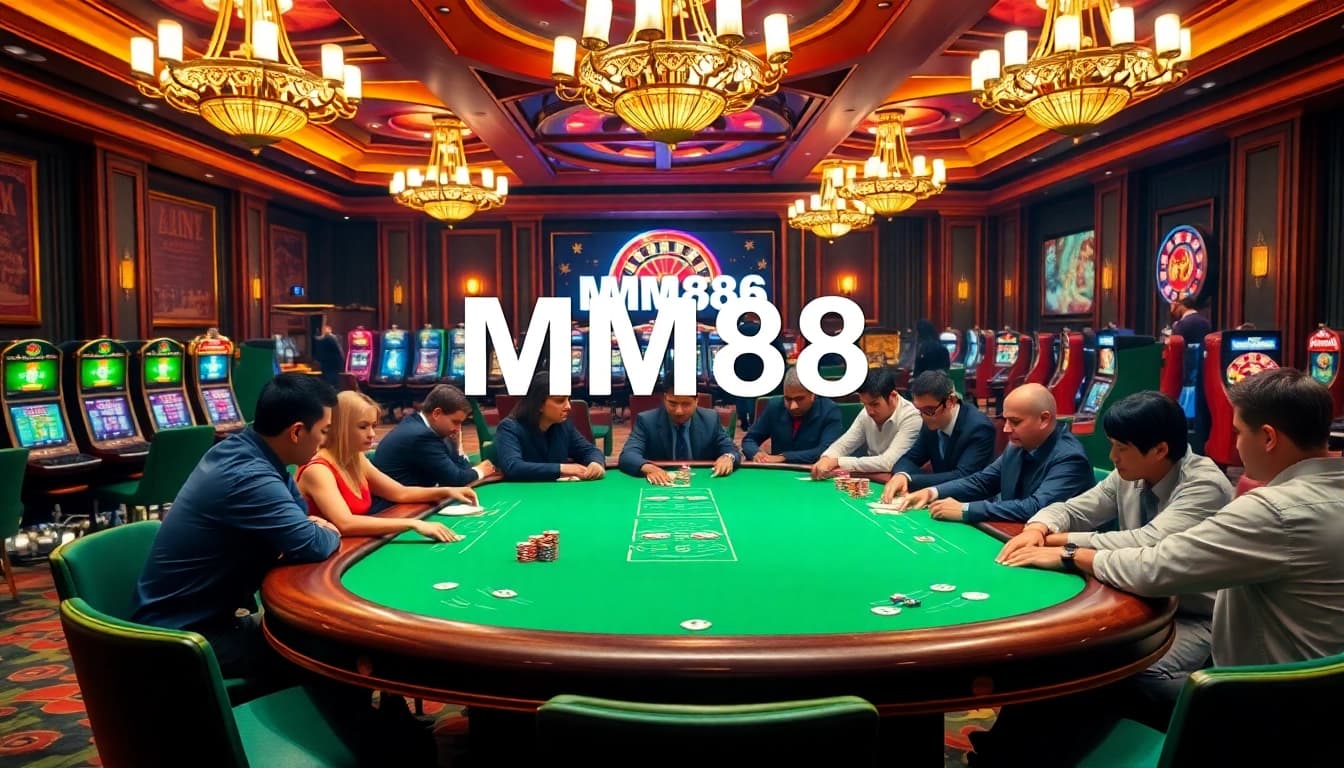 Players enjoying a thrilling game at MM88's luxurious casino table setting.