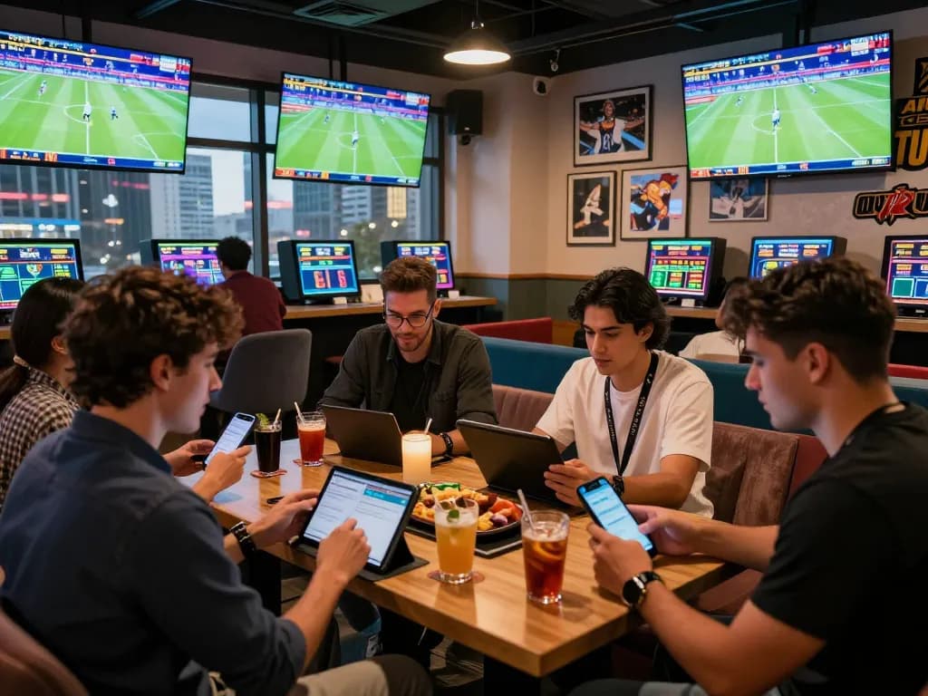Exciting betting scene at a vibrant sports lounge featuring rikbet activity.