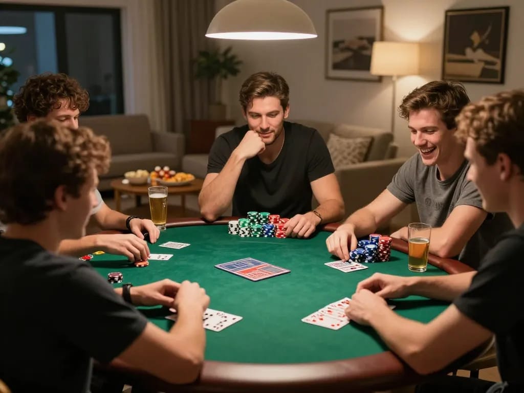 Engage in strategic gameplay with 888NEW during a home poker night.