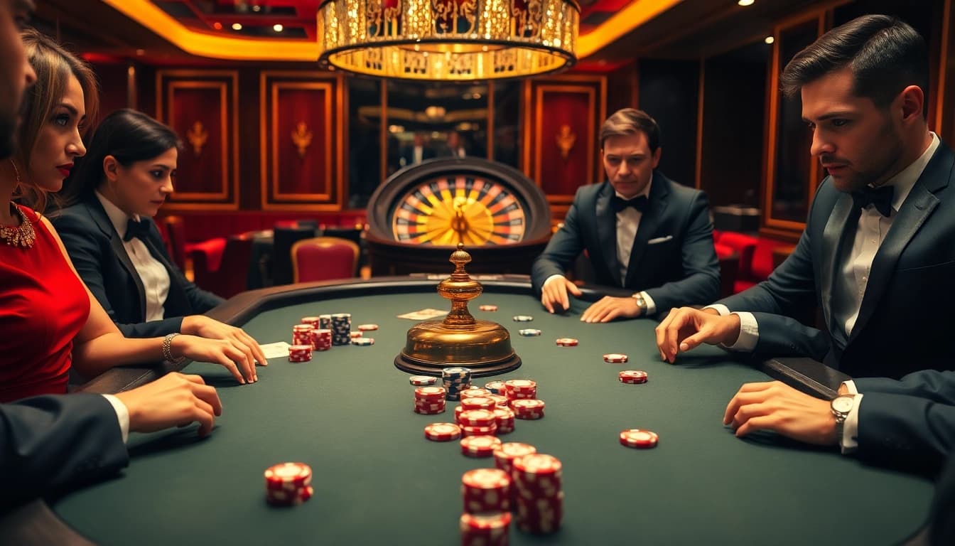 Exciting poker game at Chợ Truyện with professional players and vibrant chips.