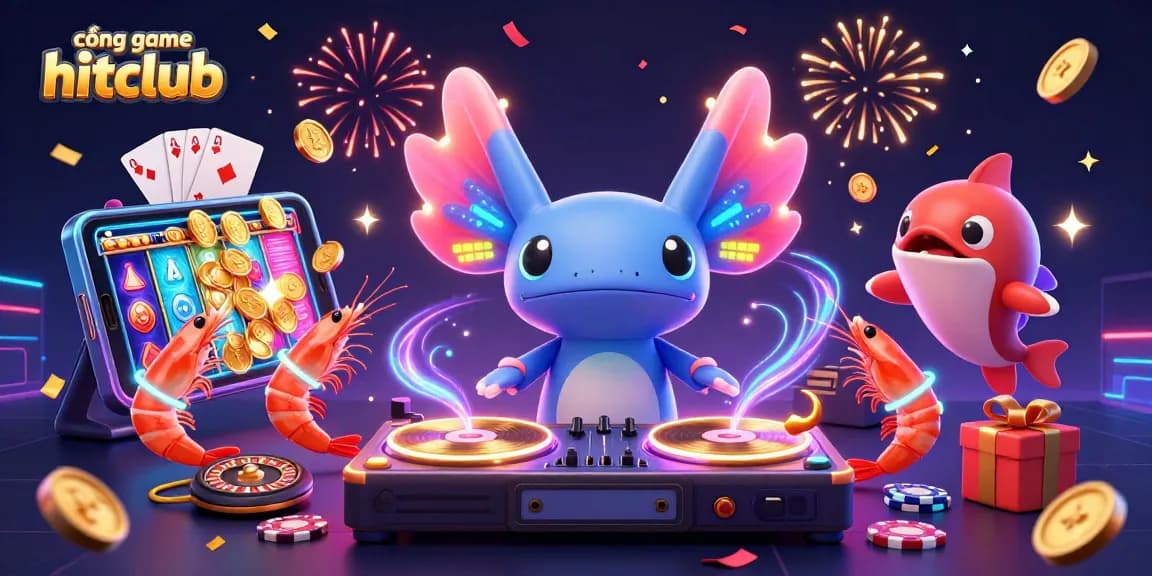Engage with the vibrant cổng game hitclub atmosphere, showcasing thrilling casino action and neon energy.