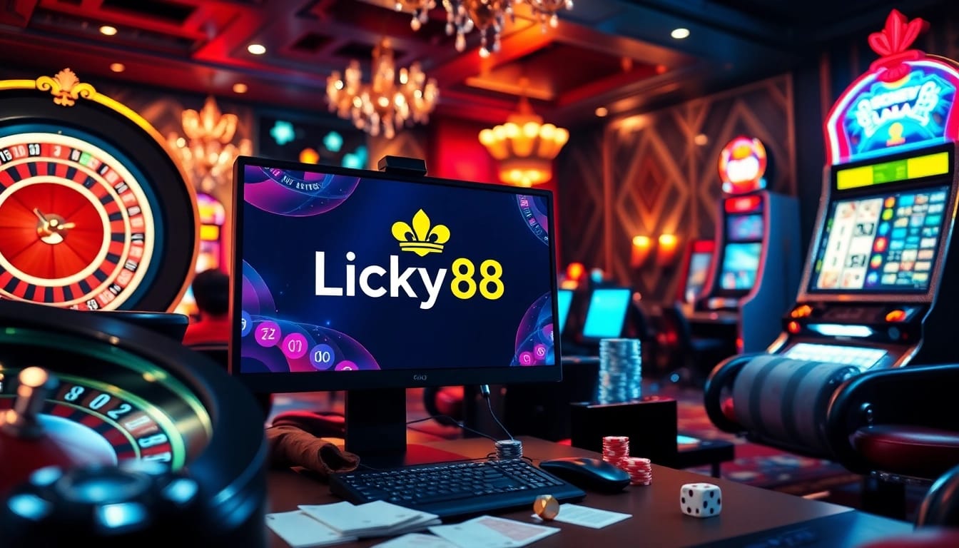 Experience thrilling gambling gameplay at Lucky88 with vibrant casino elements.