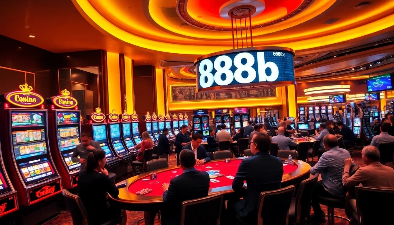 Experience the thrill of gaming at 888b, featuring vibrant slots and energetic betting areas.