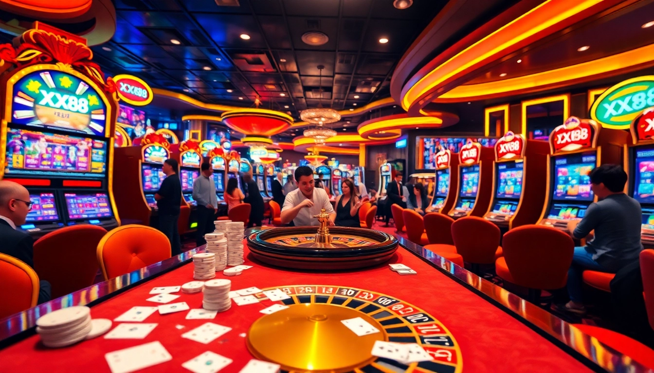 Engaging scene of players enjoying XX88 slot machines and casino games.