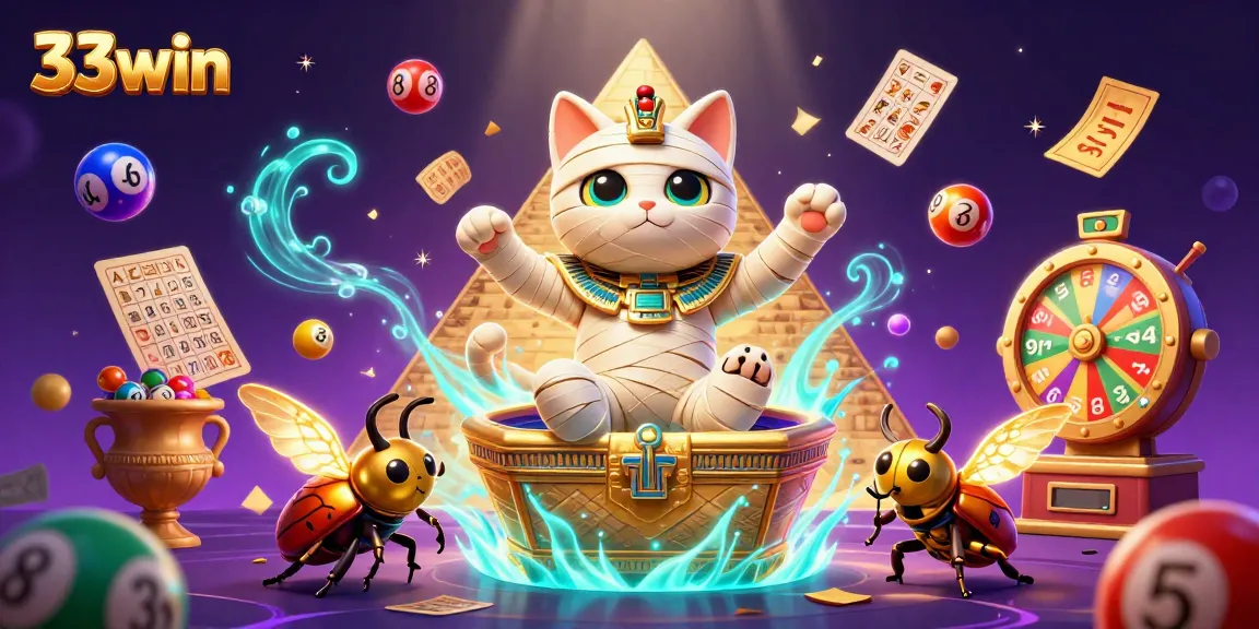 Experience thrilling gaming with 33win's vibrant Egyptian-themed casino illustration