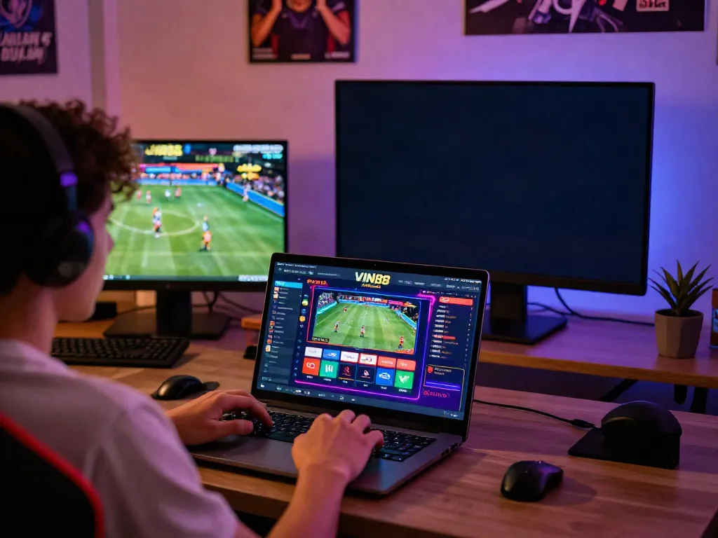 Engaging moment at VIN88 online betting platform with lively sports visuals.