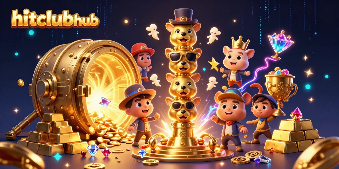 Experience the excitement of hitclubhub with animated casino symbols and vibrant treasures.