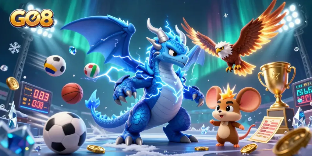 Experience thrilling gaming with GO8, featuring dynamic sports elements and powerful casino characters.