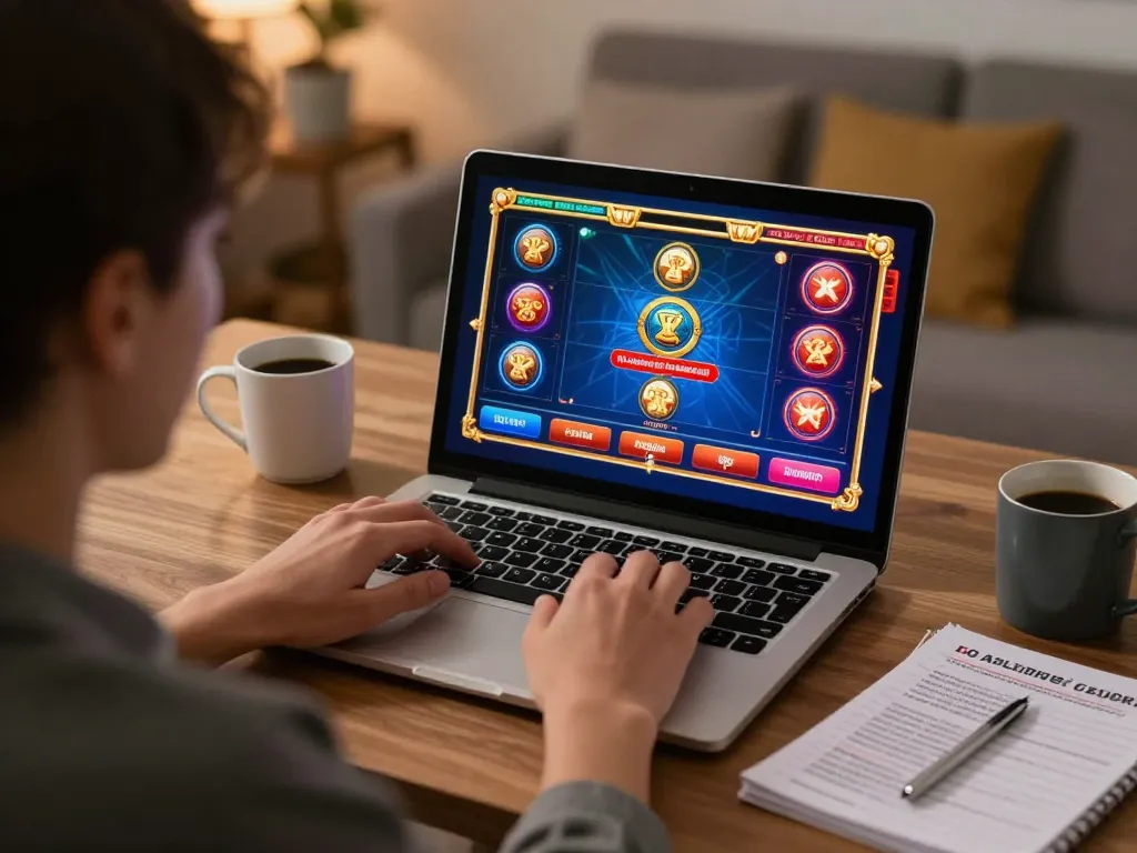 Engaging gameplay experience at 92slot com through online casino session on a cozy home desk setup