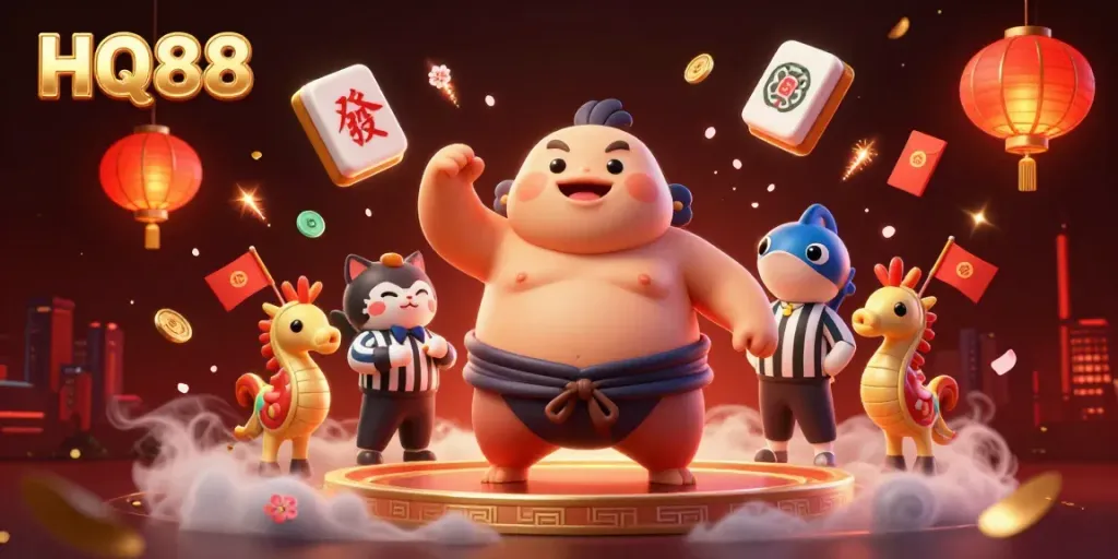 Experience thrilling gameplay at HQ88 with engaging casino elements in a vibrant 3D illustration.