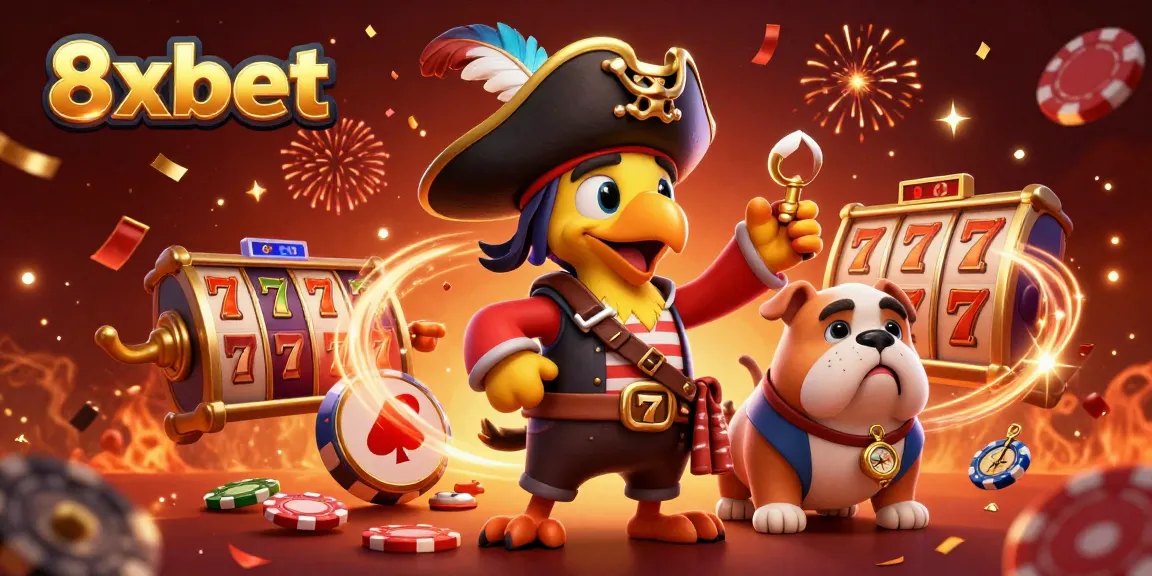 Experience thrilling action at 8xbet with colorful slots and vibrant pirate characters.