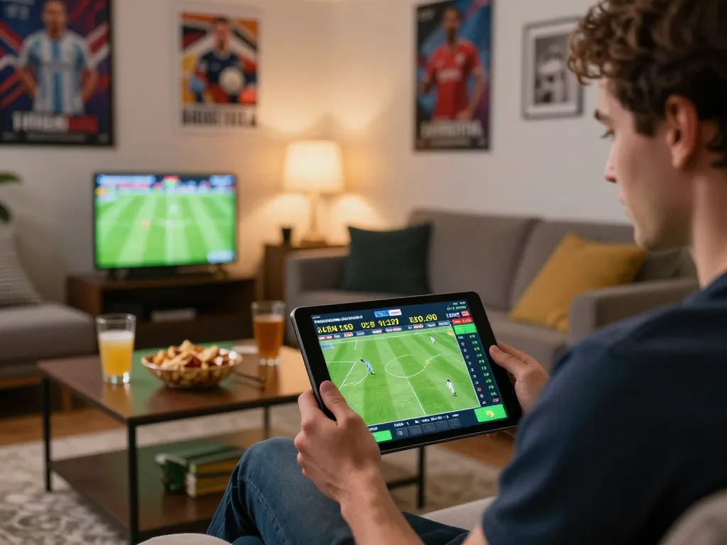 Placing bets on lịch thi đấu bóng đá through a tablet during an exciting live match