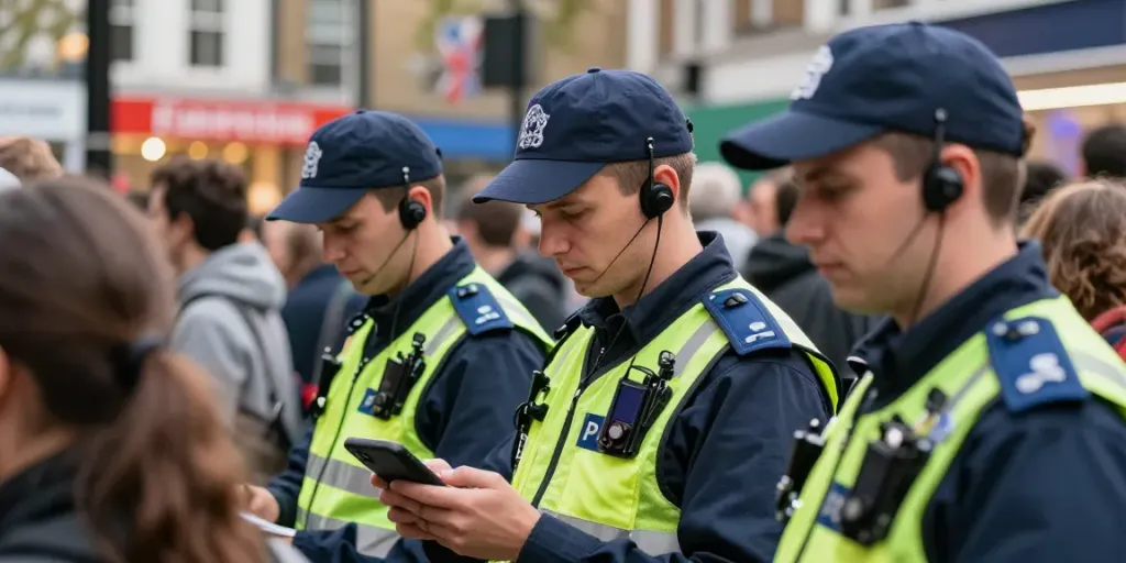 Security Guard monitoring an event in London, ensuring safety and professionalism.