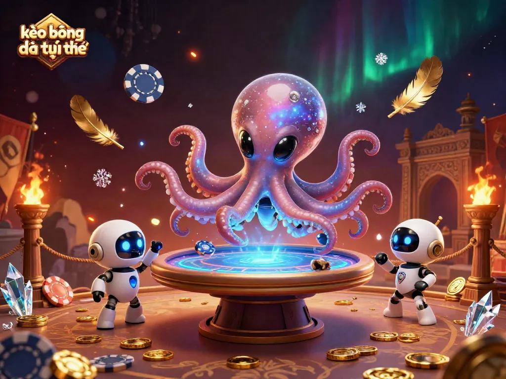 Engage in kèo bóng đá trực tuyến with vibrant aliens at a holographic poker table.